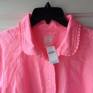 Gap Boyfriend Button Down NWT Neon Pink Ruffle